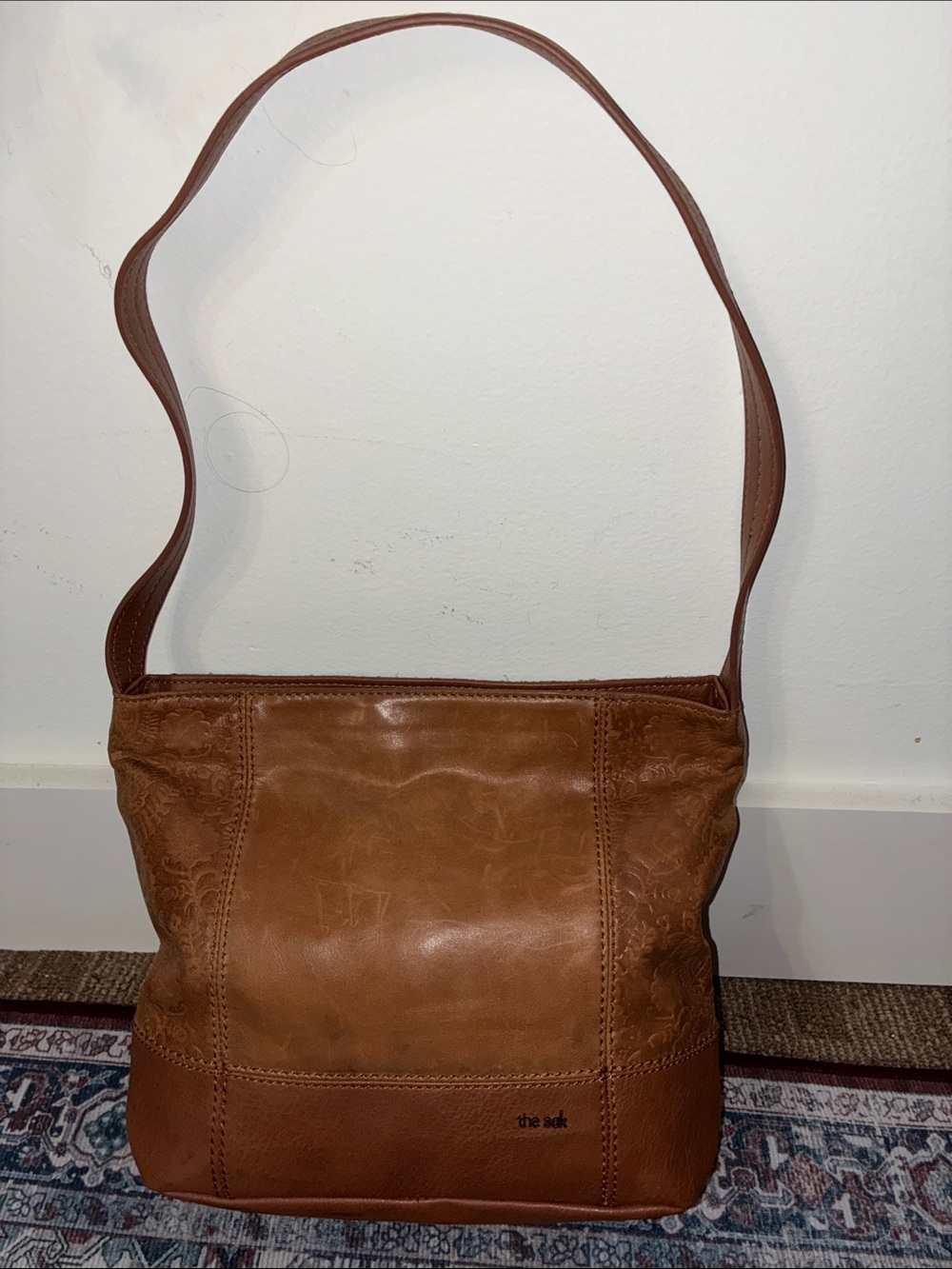The Sak Tan Light Brown Tooled Leather Shoulder Bag Purse